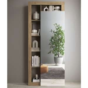 Hanmer Mirrored Wardrobe With 1 Door And Shelves In Knotty Oak