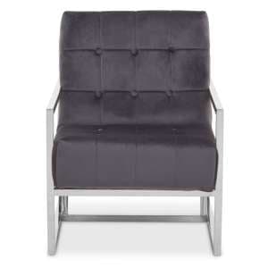Hanna Velvet Lounge Chair With Silver Frame In Grey - UK