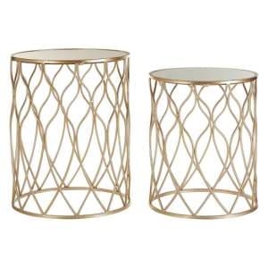 Hannah Glass Set Of 2 Side Tables With Curved Champagne Frame