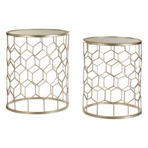 Hannah Mirrored Glass Set Of 2 Side Tables With Champagne Frame - UK