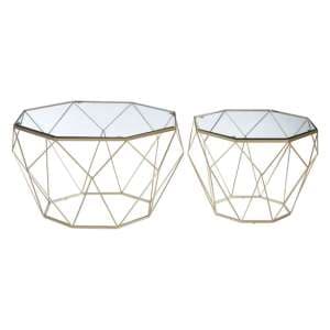 Hannah Octagonal Glass Set Of 2 Side Tables With Champagne Frame - UK