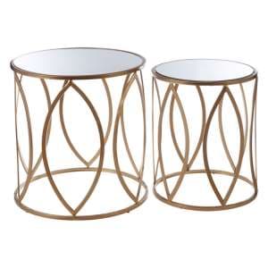 Hannah Round Glass Top Set Of 2 Side Tables With Gold Frame - UK