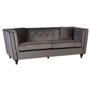 Hannah Upholstered Velvet 3 Seater Sofa In Grey - UK