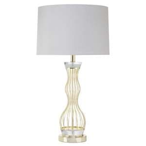 Hannes White Fabric Shade Table Lamp With Gold Wireframe Base