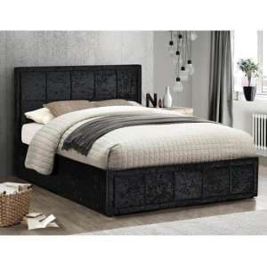 Hannover Ottoman Fabric Small Double Bed In Black Crushed Velvet