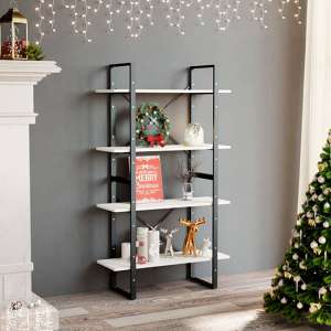 Hanny Pine Wood 4-Tier Bookshelf In White