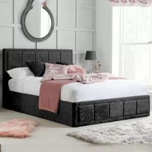 Hanover Fabric Ottoman Small Double Bed In Black Crushed Velvet - UK