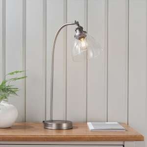Hansen Clear Glass Shade Task Table Lamp In Brushed Silver - UK