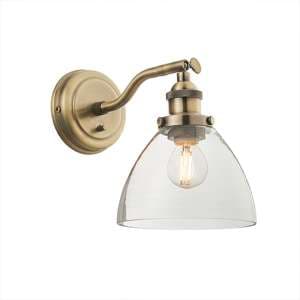 Hansen Clear Glass Shade Wall Light In Antique Brass - UK