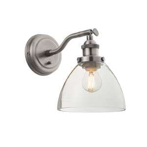 Hansen Clear Glass Shade Wall Light In Brushed Silver - UK