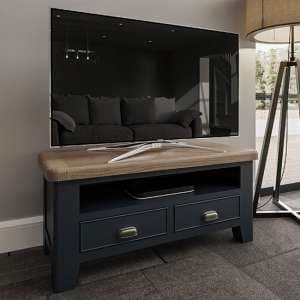 Hants Wooden 2 Drawers And Shelf TV Stand In Blue - UK
