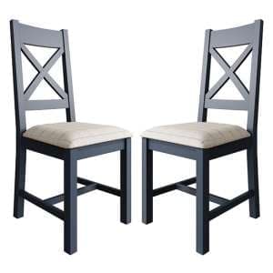 Hants Blue Cross Back Dining Chairs With Natural Seat In Pair