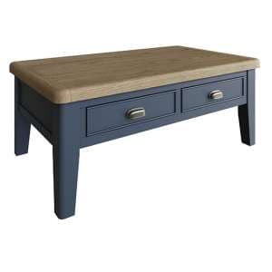 Hants Large Wooden 2 Drawers Coffee Table In Blue - UK
