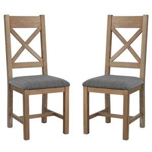 Hants Oak Cross Back Dining Chairs With Grey Seat In Pair