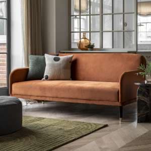 Harare Fabric 3 Seater Sofa Bed In Rust With Wooden Legs - UK