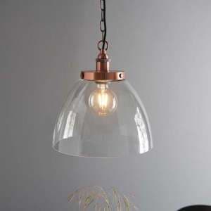 Harbor Clear Glass Shade Ceiling Pendant Light In Aged Copper - UK