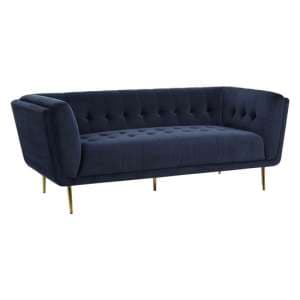 Harino Upholstered Velvet 3 Seater Sofa In Blue - UK