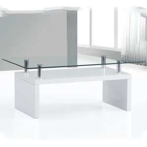 Harita Clear Glass Top Coffee Table With White High Gloss Base - UK