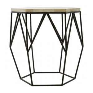 Harla Hexagonal Wooden Top Side Table In Black And Ivory - UK