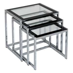 Harlech Clear Glass Nest Of 3 Tables With Black Border