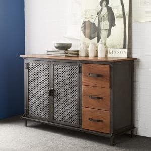 Harlow Sideboard In Hardwood And Reclaimed Metal With 3 Drawers