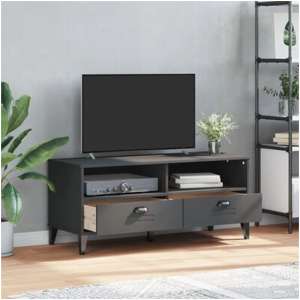 Harlow Wooden TV Stand With 2 drawers In Anthracite Grey - UK