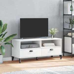 Harlow Wooden TV Stand With 2 drawers In White - UK