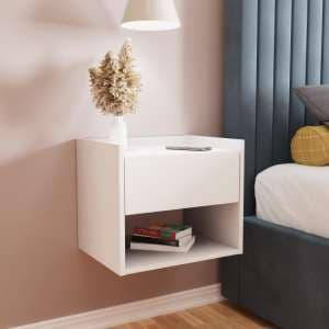 Hever Wall Mounted White Wooden Bedside Cabinets In Pair - UK