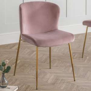 Haimi Velvet Dining Chair In Dusky Pink With Gold Metal Legs