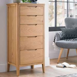 Harriet Tall Chest Of Drawers In Robust Solid Oak With 5 Drawers - UK