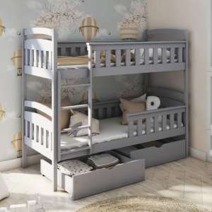 Harris Bunk Bed And Trundle In Grey With Bonnell Mattresses