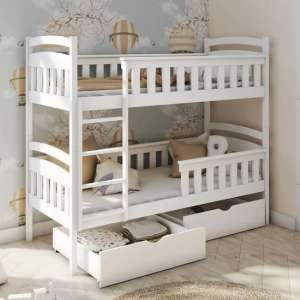 Harris Bunk Bed And Trundle In White With Bonnell Mattresses