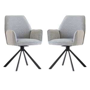 Harris Swivel Grey Boucle Fabric Dining Chairs In Pair - UK