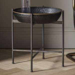 Harrison Round Metal Side Table In Black And Gold - UK