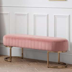 Halle Velvet Upholstered Hallway Bench In Dusky Pink - UK