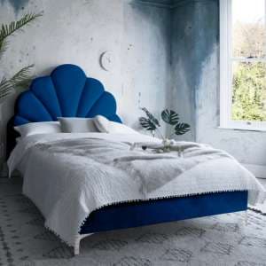 Hartington Plush Velvet Double Bed In Blue - UK