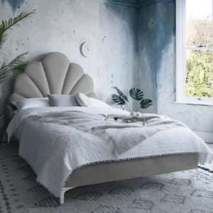 Hartington Plush Velvet Double Bed In Grey - UK