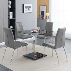 Hartley Black Glass Bistro Dining Table 4 Opal Grey Chairs - UK