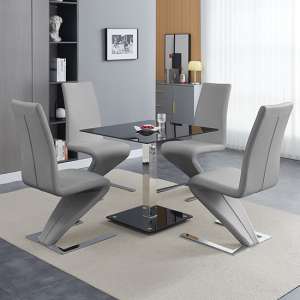 Hartley Black Glass Bistro Dining Table 4 Demi Z Grey Chairs - UK