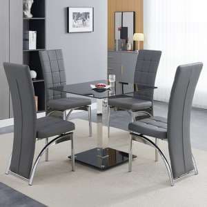 Hartley Black Glass Bistro Dining Table 4 Ravenna Grey Chairs - UK
