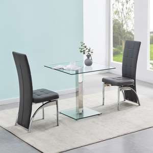 Hartley Clear Glass Dining Table With 2 Ravenna Grey Chairs
