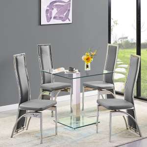 Hartley Clear Glass Dining Table With 4 Chicago Grey Chairs