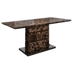Harva High Gloss Dining Table In Brown Marble Effect
