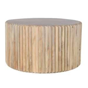 Harvey Carved Mango Wood Round Coffee Table In Natural