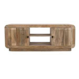 Harvey Carved Mango Wood TV Stand With 2 Doors In Natural - UK