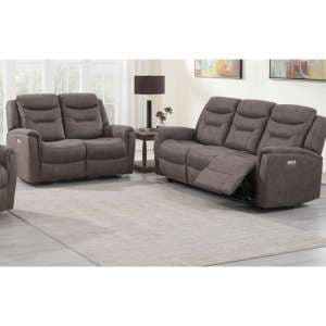 Hasselt Electric Fabric Recliner 3+2 Sofa Set In Brown - UK