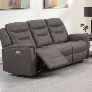 Hasselt Electric Fabric Recliner 3 Seater Sofa In Brown - UK