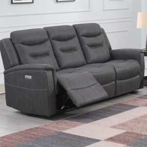 Hasselt Electric Fabric Recliner 3 Seater Sofa In Grey - UK