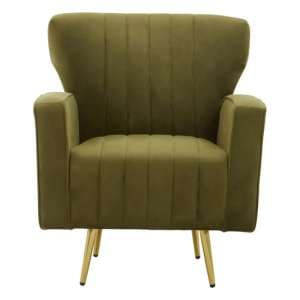Hasselt Velvet Armchair In Green With Gold Metal Legs - UK