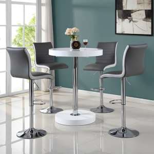 Havana Bar Table In White With 4 Ritz Grey And White Bar Stools